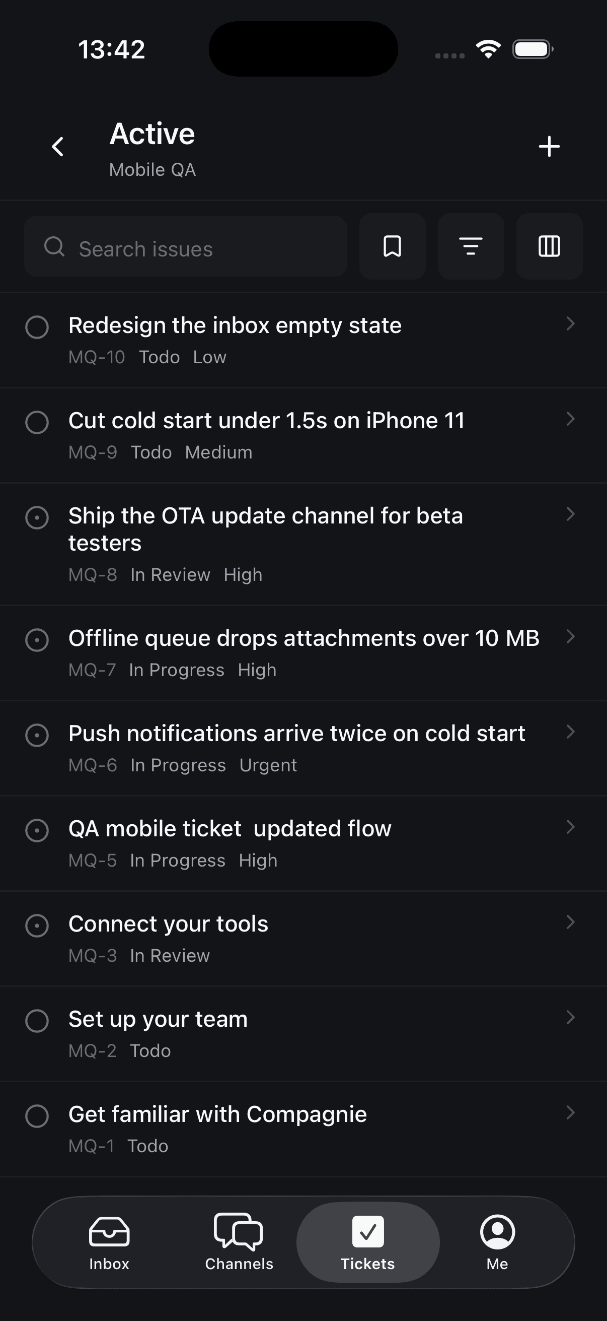 Compagnie: the active issue board on mobile